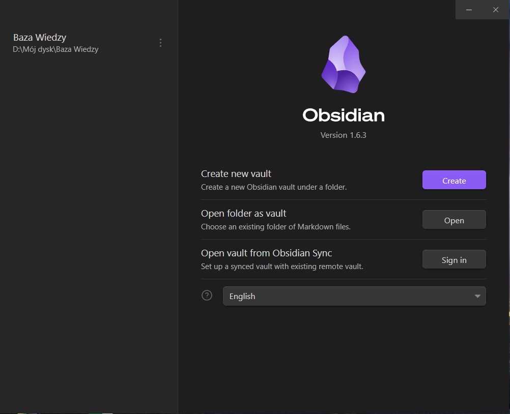 Obsidian start menu.